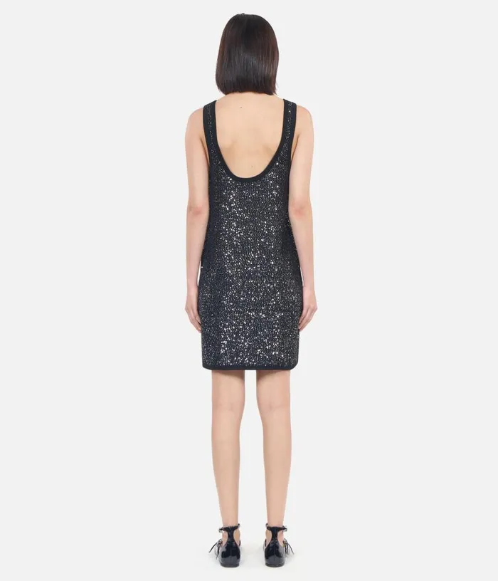 Women Black Sequin Knit Short Dress THE KOOPLES Dresses and Jumpsuits
