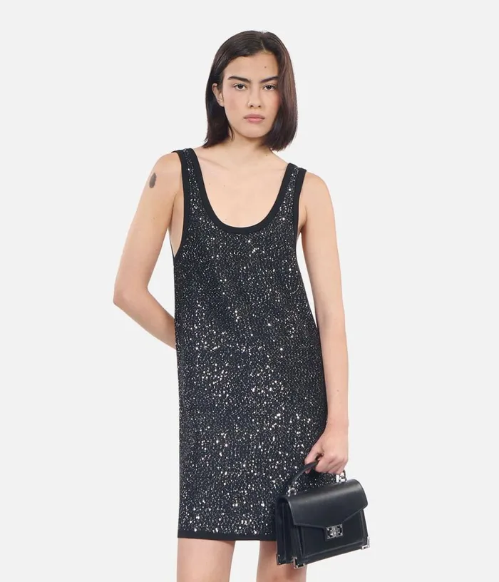 Women Black Sequin Knit Short Dress THE KOOPLES Dresses and Jumpsuits