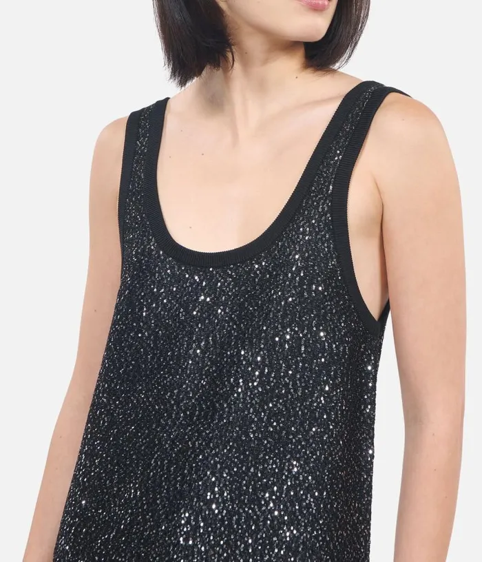 Women Black Sequin Knit Short Dress THE KOOPLES Dresses and Jumpsuits