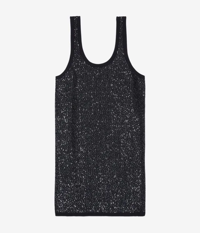 Women Black Sequin Knit Short Dress THE KOOPLES Dresses and Jumpsuits