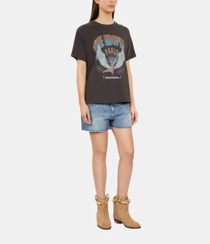 Women Black Tshirt With Guitar Serigraphy THE KOOPLES Tshirts