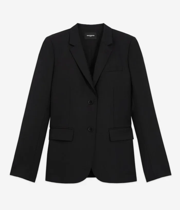 Women Black Wool Suit Jacket Cinched Cut THE KOOPLES Blazers and Suits