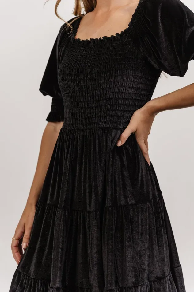 Women Bliss Smocked Velvet Short Dress Black Baltic Born Short Dresses Women Bliss Smocked Velvet Short Dress Black Baltic Born Short Dresses