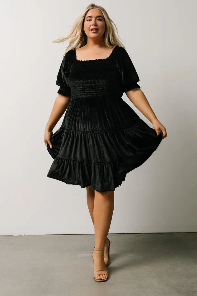 Women Bliss Smocked Velvet Short Dress Black Baltic Born Short Dresses Women Bliss Smocked Velvet Short Dress Black Baltic Born Short Dresses