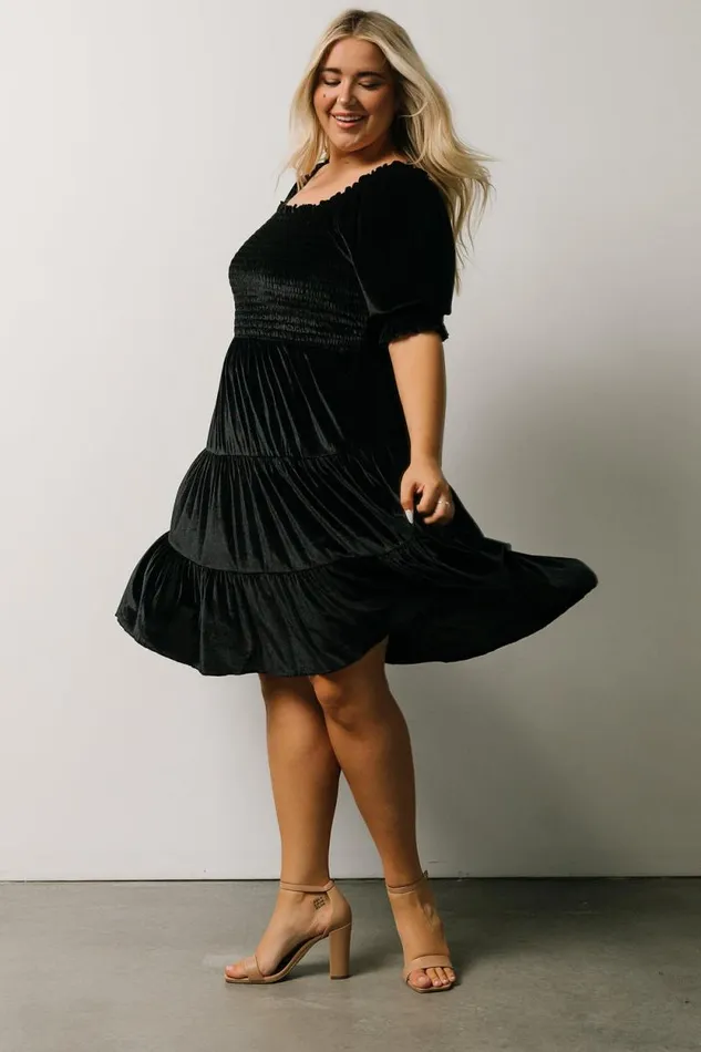 Women Bliss Smocked Velvet Short Dress Black Baltic Born Short Dresses Women Bliss Smocked Velvet Short Dress Black Baltic Born Short Dresses