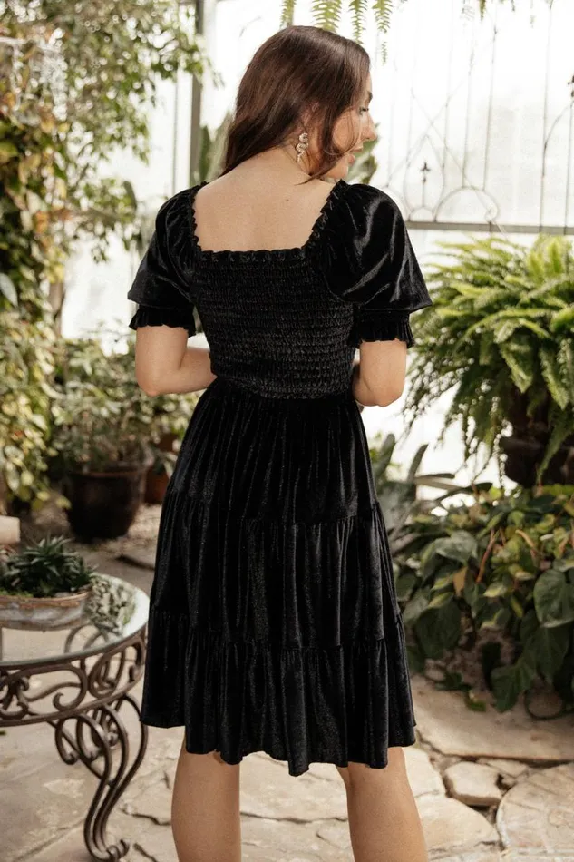 Women Bliss Smocked Velvet Short Dress Black Baltic Born Short Dresses Women Bliss Smocked Velvet Short Dress Black Baltic Born Short Dresses