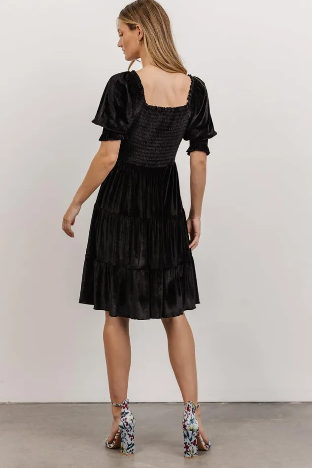 Women Bliss Smocked Velvet Short Dress Black Baltic Born Short Dresses Women Bliss Smocked Velvet Short Dress Black Baltic Born Short Dresses