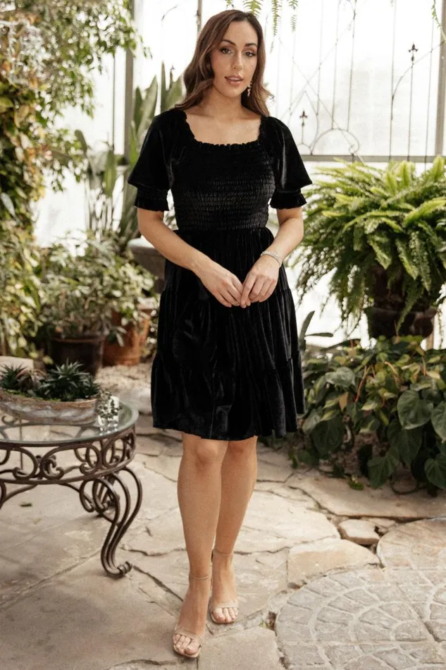 Women Bliss Smocked Velvet Short Dress Black Baltic Born Short Dresses Women Bliss Smocked Velvet Short Dress Black Baltic Born Short Dresses