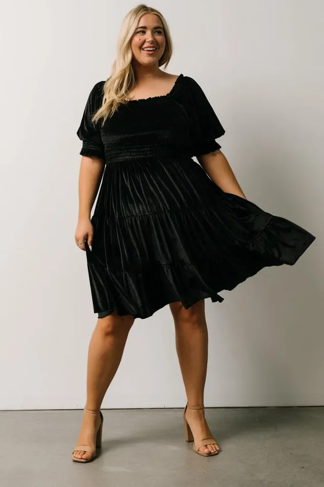 Women Bliss Smocked Velvet Short Dress Black Baltic Born Short Dresses Women Bliss Smocked Velvet Short Dress Black Baltic Born Short Dresses