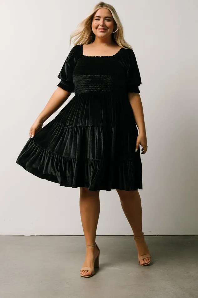 Women Bliss Smocked Velvet Short Dress Black Baltic Born Short Dresses Women Bliss Smocked Velvet Short Dress Black Baltic Born Short Dresses