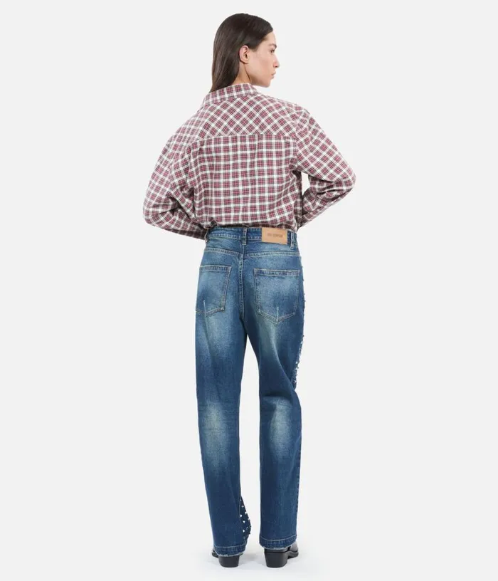 Women Blue Straight Studded Jeans THE KOOPLES Jeans and Pants