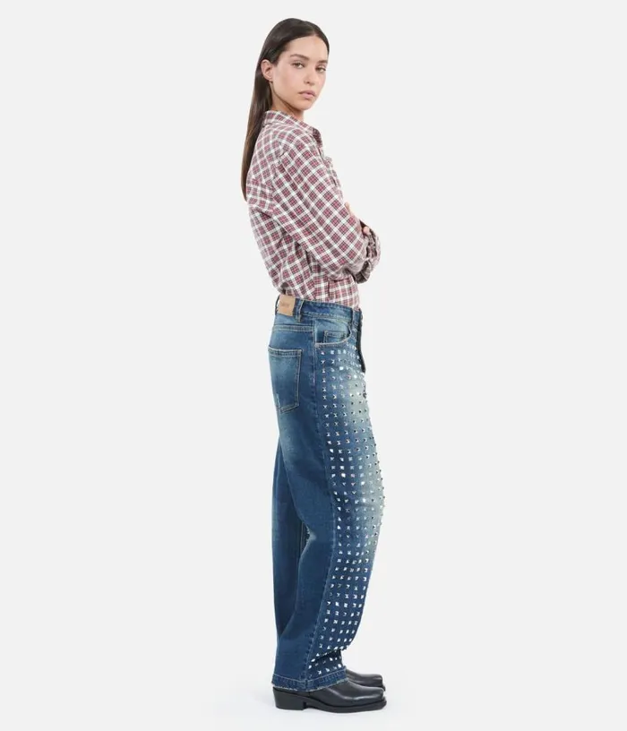 Women Blue Straight Studded Jeans THE KOOPLES Jeans and Pants