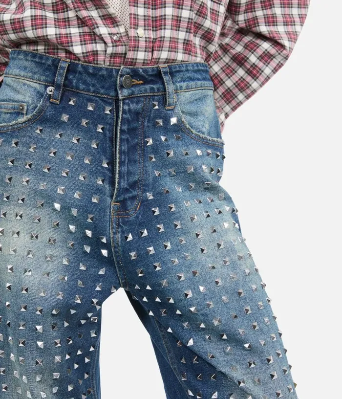 Women Blue Straight Studded Jeans THE KOOPLES Jeans and Pants