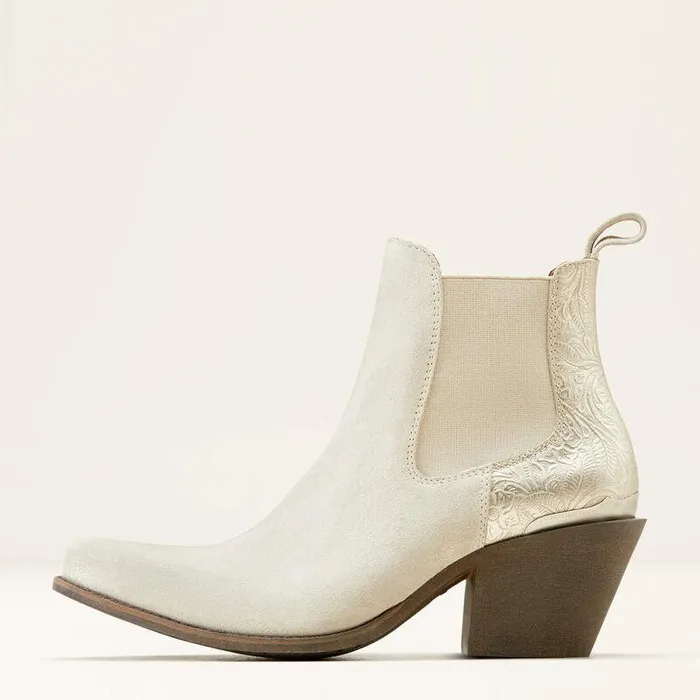 Women Booties Ariat Bradley Western Boot Cloud White Suedeembossed Pearl