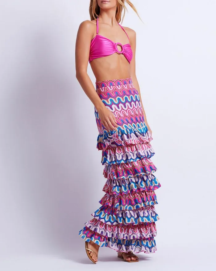 Women Bottoms PatBO CROCHET RUFFLE MAXI SKIRT FINAL SALE Pink Multi