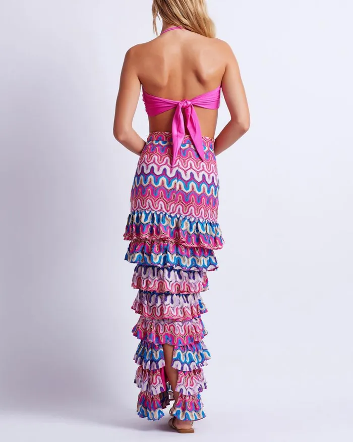 Women Bottoms PatBO CROCHET RUFFLE MAXI SKIRT FINAL SALE Pink Multi
