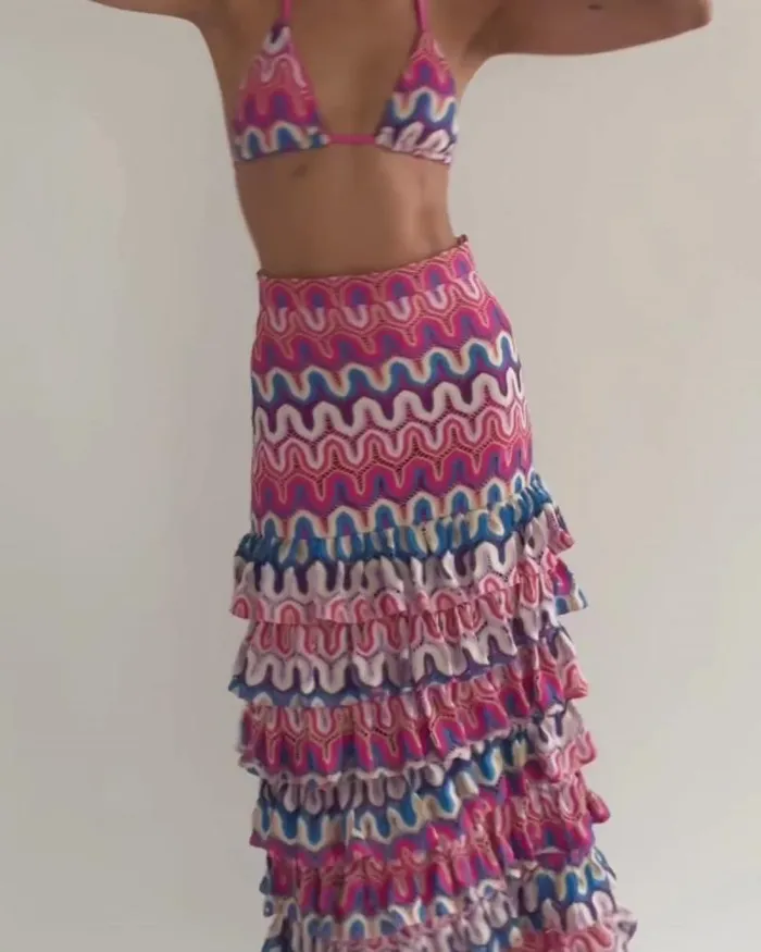 Women Bottoms PatBO CROCHET RUFFLE MAXI SKIRT FINAL SALE Pink Multi