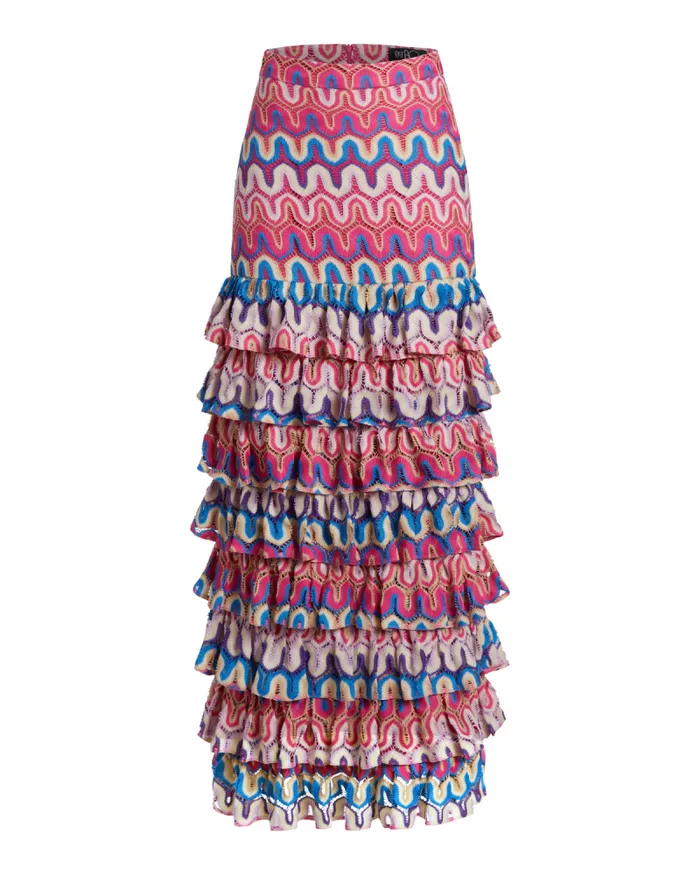 Women Bottoms PatBO CROCHET RUFFLE MAXI SKIRT FINAL SALE Pink Multi