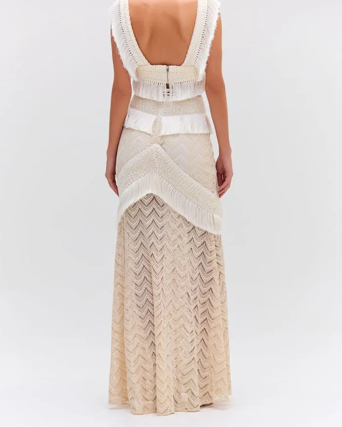 Women Bottoms PatBO Fringe Trim Maxi Skirt Sandstone