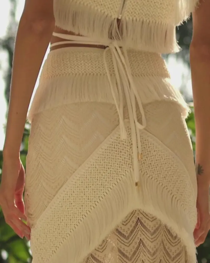 Women Bottoms PatBO Fringe Trim Maxi Skirt Sandstone