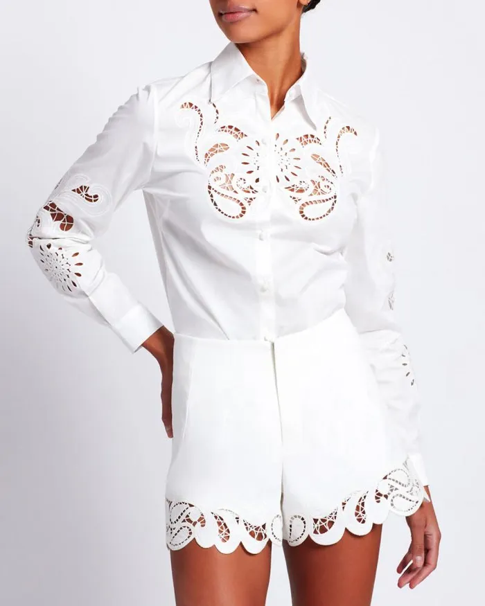Women Bottoms PatBO Lasercut Cotton Poplin Shorts FINAL SALE White