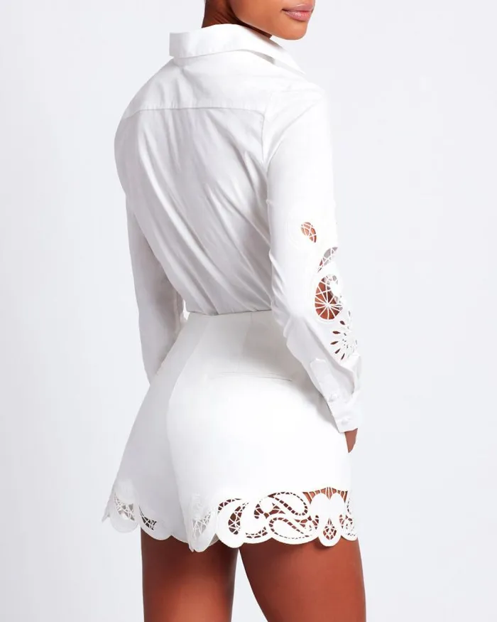 Women Bottoms PatBO Lasercut Cotton Poplin Shorts FINAL SALE White