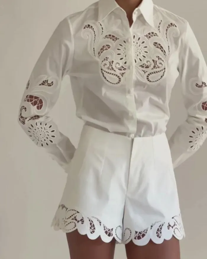Women Bottoms PatBO Lasercut Cotton Poplin Shorts FINAL SALE White