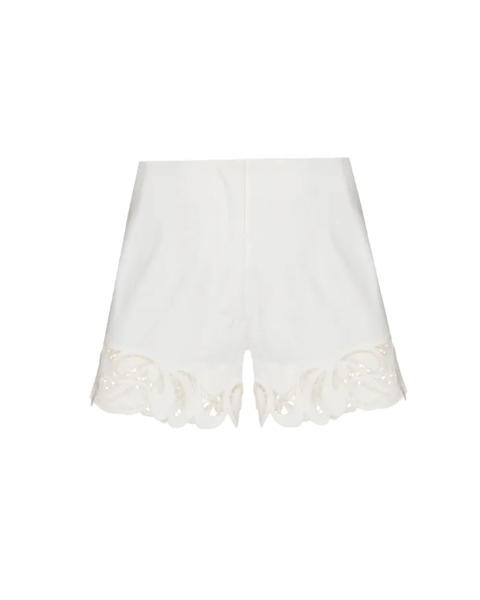 Women Bottoms PatBO Lasercut Cotton Poplin Shorts FINAL SALE White