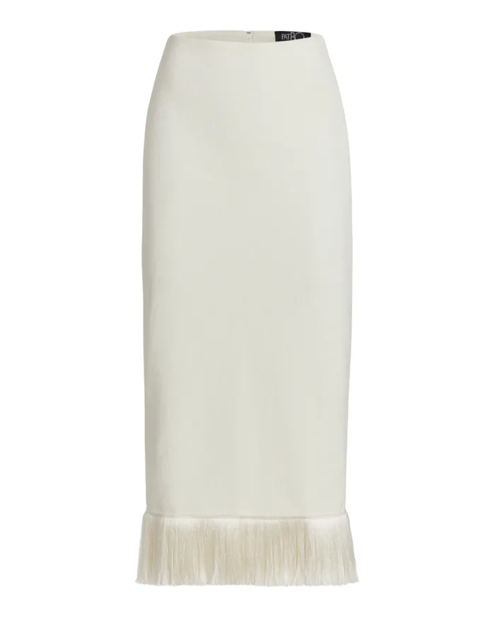 Women Bottoms PatBO Stretch Midi Skirt FINAL SALE Ivory