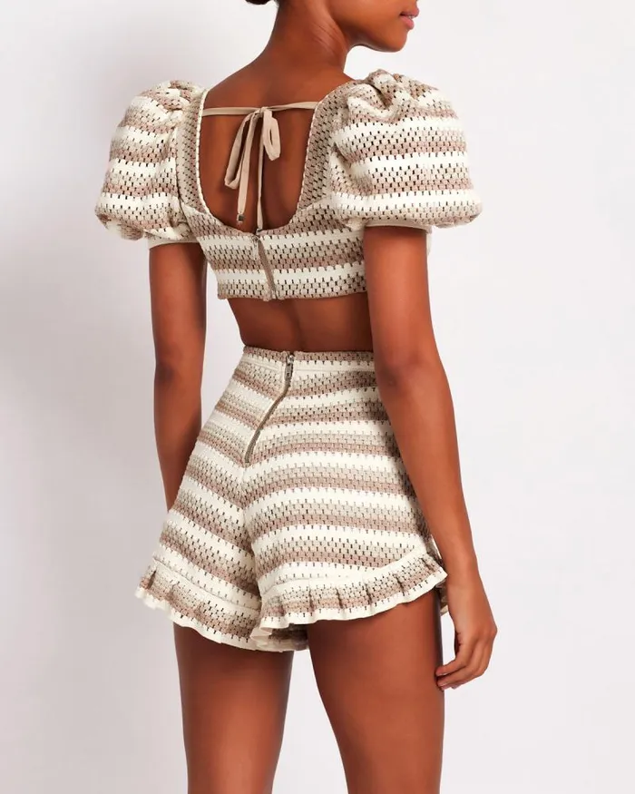 Women Bottoms PatBO Striped Crochet Short FINAL SALE Natural