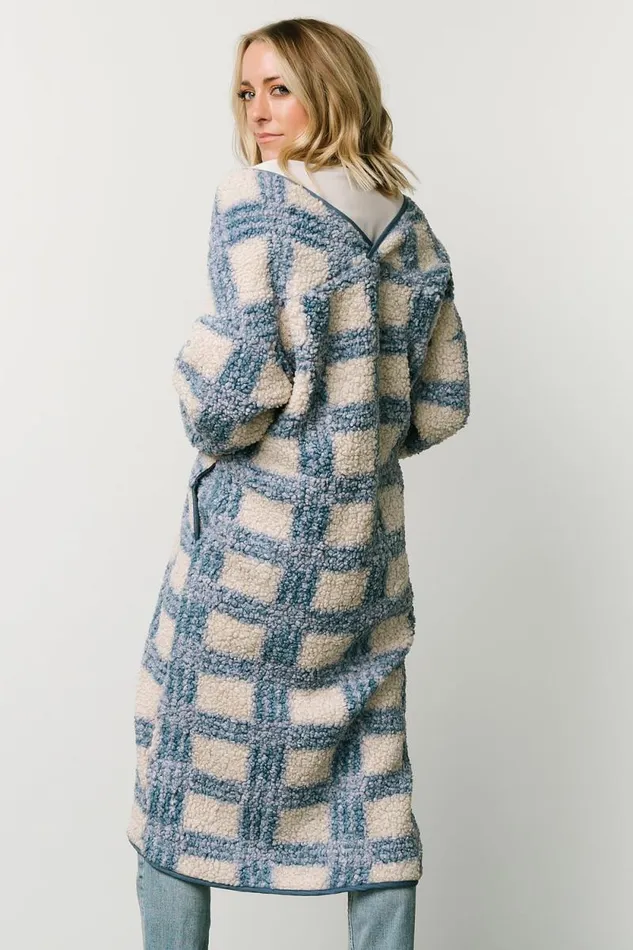 Women Breckenridge Sherpa Long Cardigan Blue Plaid Baltic Born Cardigans Women Breckenridge Sherpa Long Cardigan Blue Plaid Baltic Born Cardigans