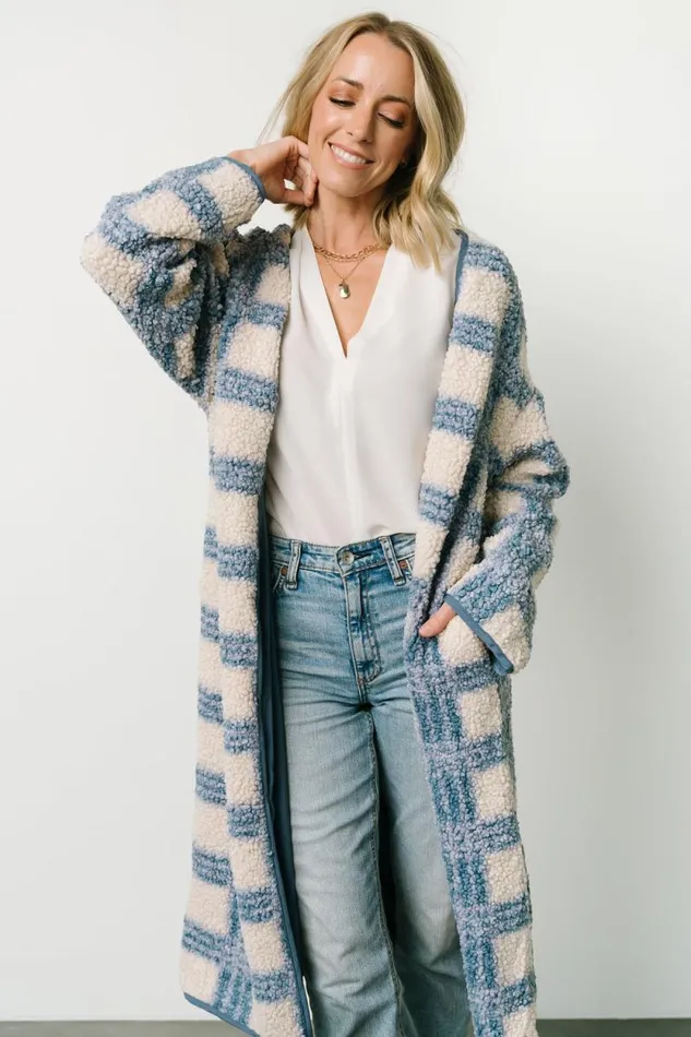 Women Breckenridge Sherpa Long Cardigan Blue Plaid Baltic Born Cardigans Women Breckenridge Sherpa Long Cardigan Blue Plaid Baltic Born Cardigans