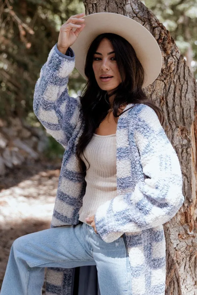 Women Breckenridge Sherpa Long Cardigan Blue Plaid Baltic Born Cardigans Women Breckenridge Sherpa Long Cardigan Blue Plaid Baltic Born Cardigans