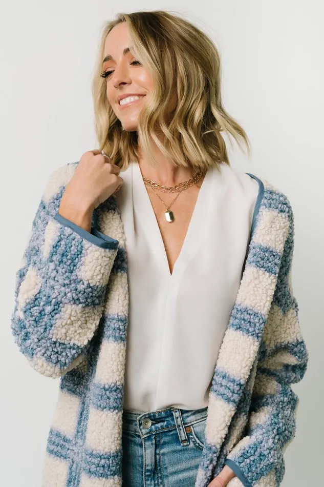Women Breckenridge Sherpa Long Cardigan Blue Plaid Baltic Born Cardigans Women Breckenridge Sherpa Long Cardigan Blue Plaid Baltic Born Cardigans