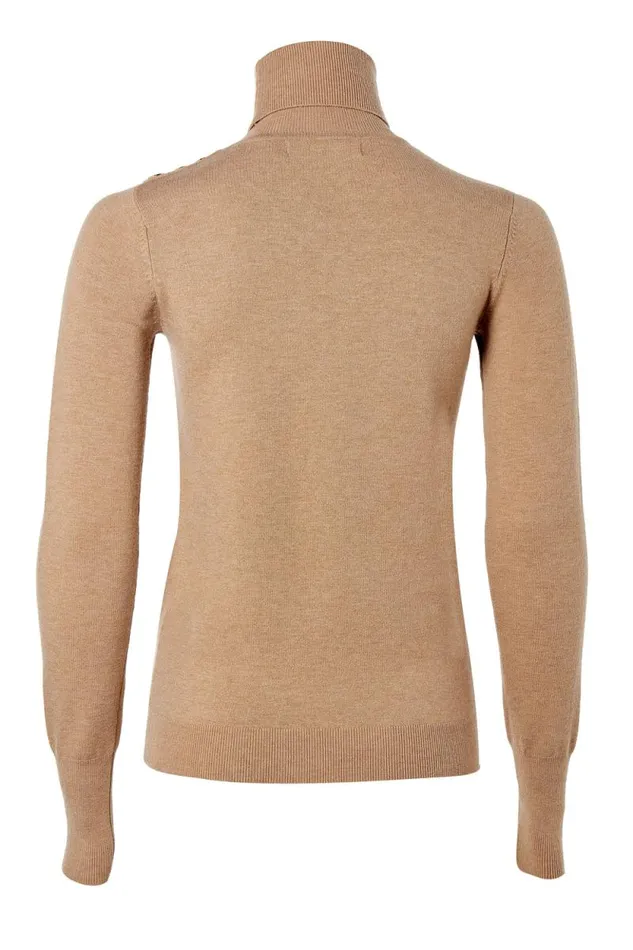 Women Buttoned Knit Roll Neck Dark Camel Holland Cooper Knitwear Women Buttoned Knit Roll Neck Dark Camel Holland Cooper Knitwear