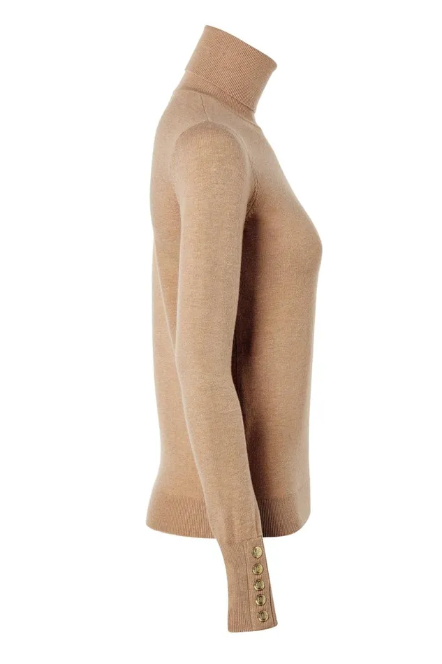 Women Buttoned Knit Roll Neck Dark Camel Holland Cooper Knitwear Women Buttoned Knit Roll Neck Dark Camel Holland Cooper Knitwear