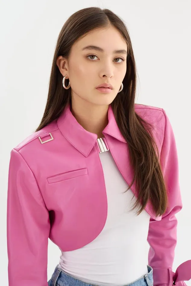 Women CALISTA Appliqu Leather Bolero Super Pink LAMARQUE Leather Jackets Women CALISTA Appliqu Leather Bolero Super Pink LAMARQUE Leather Jackets