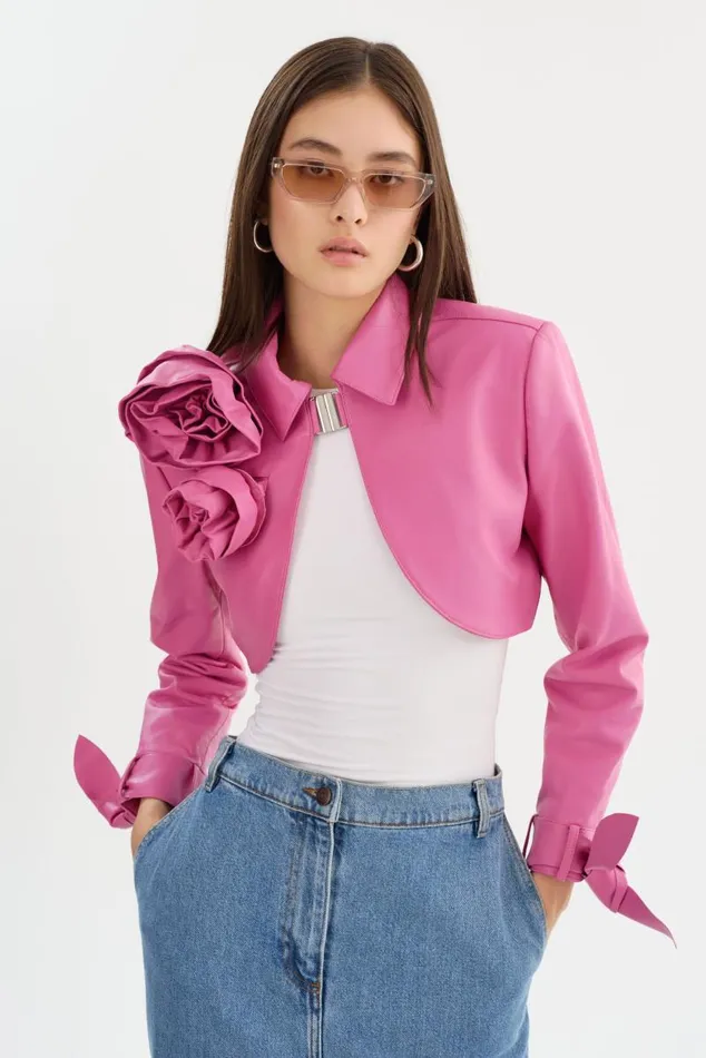 Women CALISTA Appliqu Leather Bolero Super Pink LAMARQUE Leather Jackets Women CALISTA Appliqu Leather Bolero Super Pink LAMARQUE Leather Jackets