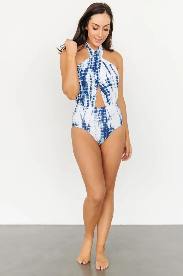 Women Calypso Cross Neck One Piece Blue Tie Dye Baltic Born One Piece Women Calypso Cross Neck One Piece Blue Tie Dye Baltic Born One Piece