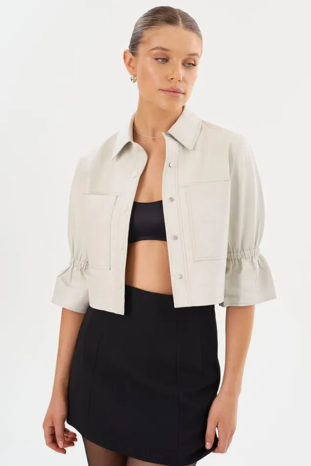 Women CAROLINA Leather Ruffle Sleeve Jacket Winter White LAMARQUE Short Sleeve Jackets Women CAROLINA Leather Ruffle Sleeve Jacket Winter White LAMARQUE Short Sleeve Jackets