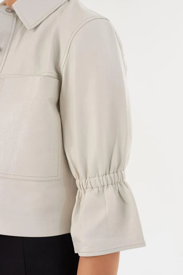 Women CAROLINA Leather Ruffle Sleeve Jacket Winter White LAMARQUE Short Sleeve Jackets Women CAROLINA Leather Ruffle Sleeve Jacket Winter White LAMARQUE Short Sleeve Jackets