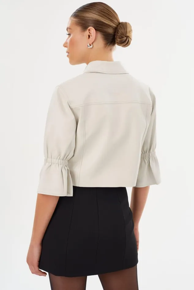 Women CAROLINA Leather Ruffle Sleeve Jacket Winter White LAMARQUE Short Sleeve Jackets Women CAROLINA Leather Ruffle Sleeve Jacket Winter White LAMARQUE Short Sleeve Jackets