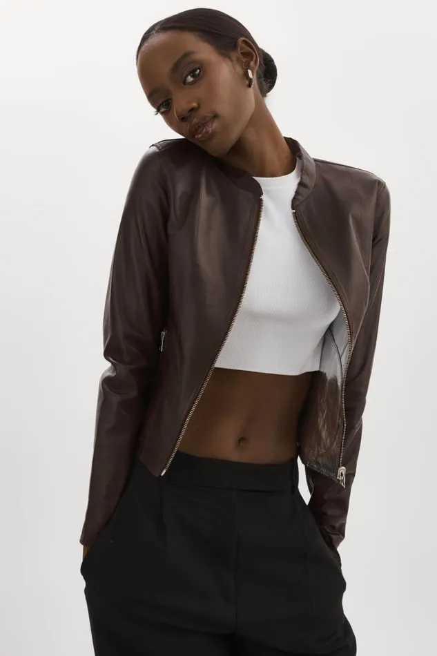 Women CHAPIN Reversible Leather Bomber Mahoganysilver LAMARQUE Leather Jackets Women CHAPIN Reversible Leather Bomber Mahoganysilver LAMARQUE Leather Jackets