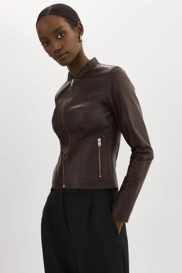 Women CHAPIN Reversible Leather Bomber Mahoganysilver LAMARQUE Leather Jackets Women CHAPIN Reversible Leather Bomber Mahoganysilver LAMARQUE Leather Jackets