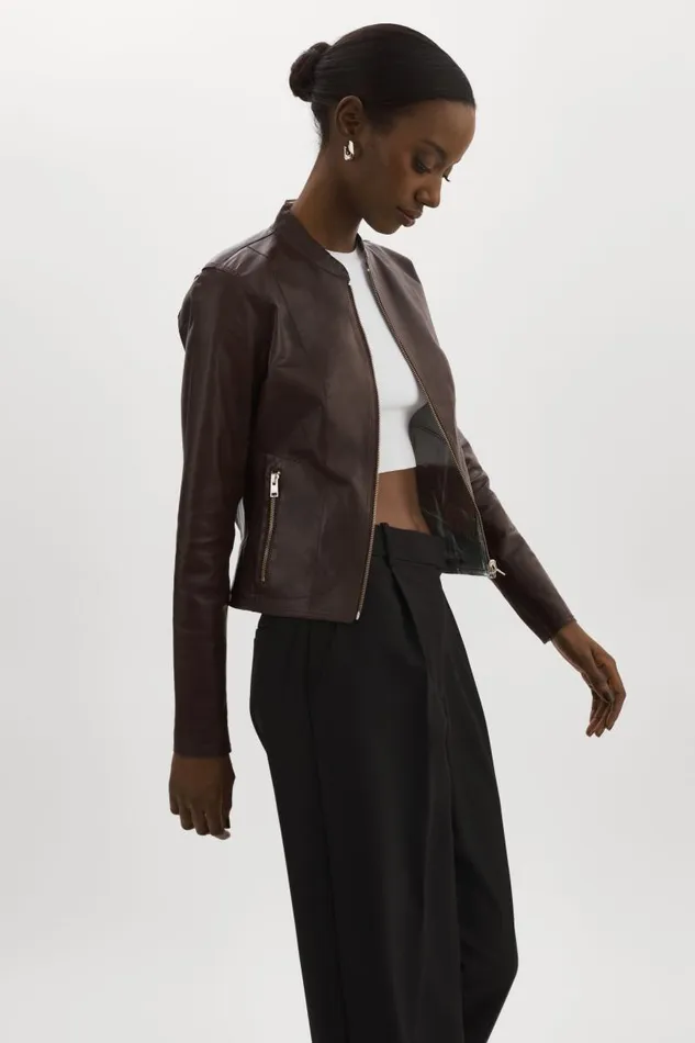 Women CHAPIN Reversible Leather Bomber Mahoganysilver LAMARQUE Leather Jackets Women CHAPIN Reversible Leather Bomber Mahoganysilver LAMARQUE Leather Jackets