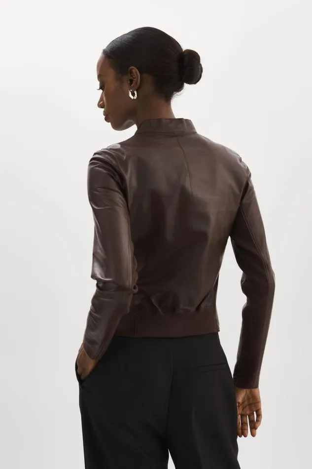 Women CHAPIN Reversible Leather Bomber Mahoganysilver LAMARQUE Leather Jackets Women CHAPIN Reversible Leather Bomber Mahoganysilver LAMARQUE Leather Jackets