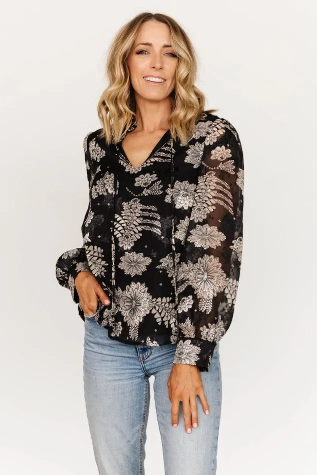 Women Charlotte Tie Blouse Black Cream Baltic Born Blouses and Shirts