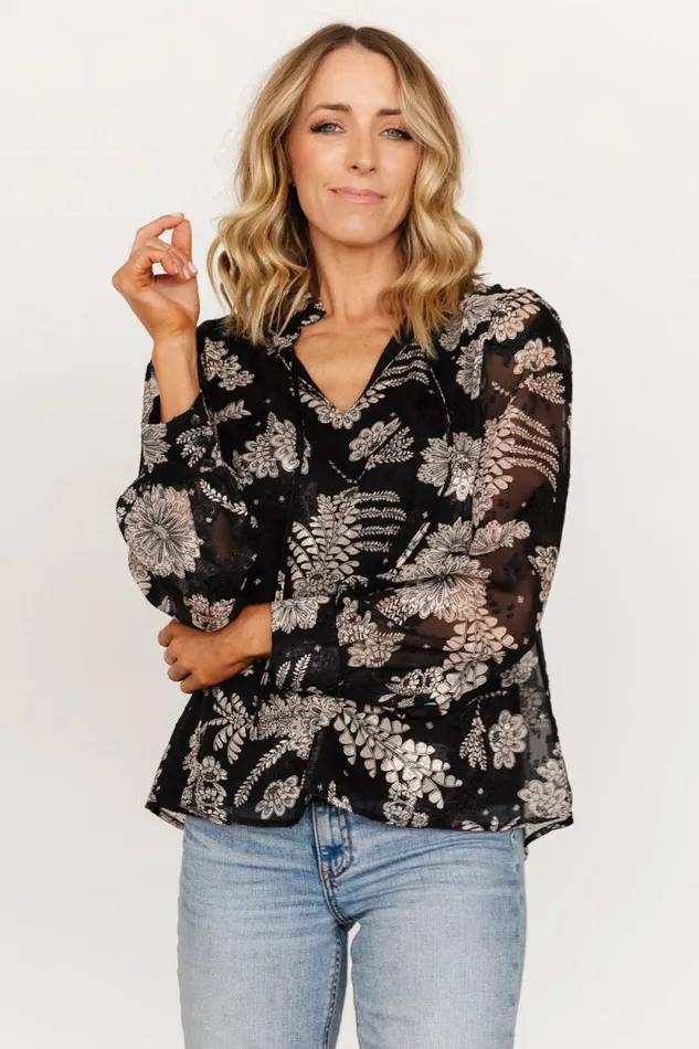 Women Charlotte Tie Blouse Black Cream Baltic Born Blouses and Shirts Women Charlotte Tie Blouse Black Cream Baltic Born Blouses and Shirts