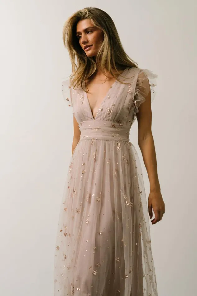 Women Chiara Shimmer Midi Dress Dusty Lilac Baltic Born Embellished and Sequined