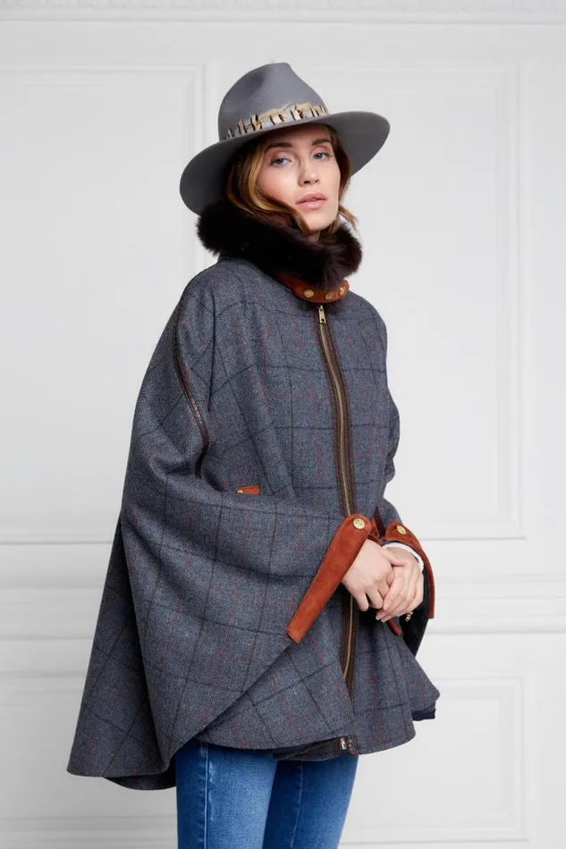 Women Chiltern Cape Mid Blue Check Holland Cooper Tailoring
